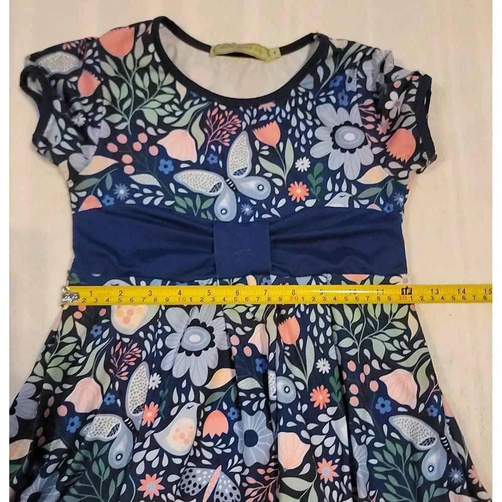 Millie Loves Lily Girls Navy Blue Floral/Bird/Butterfly Pattern Dress Size 6